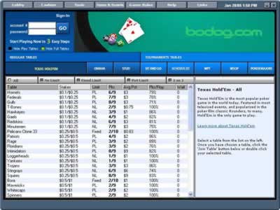 BoDog Poker Lobby